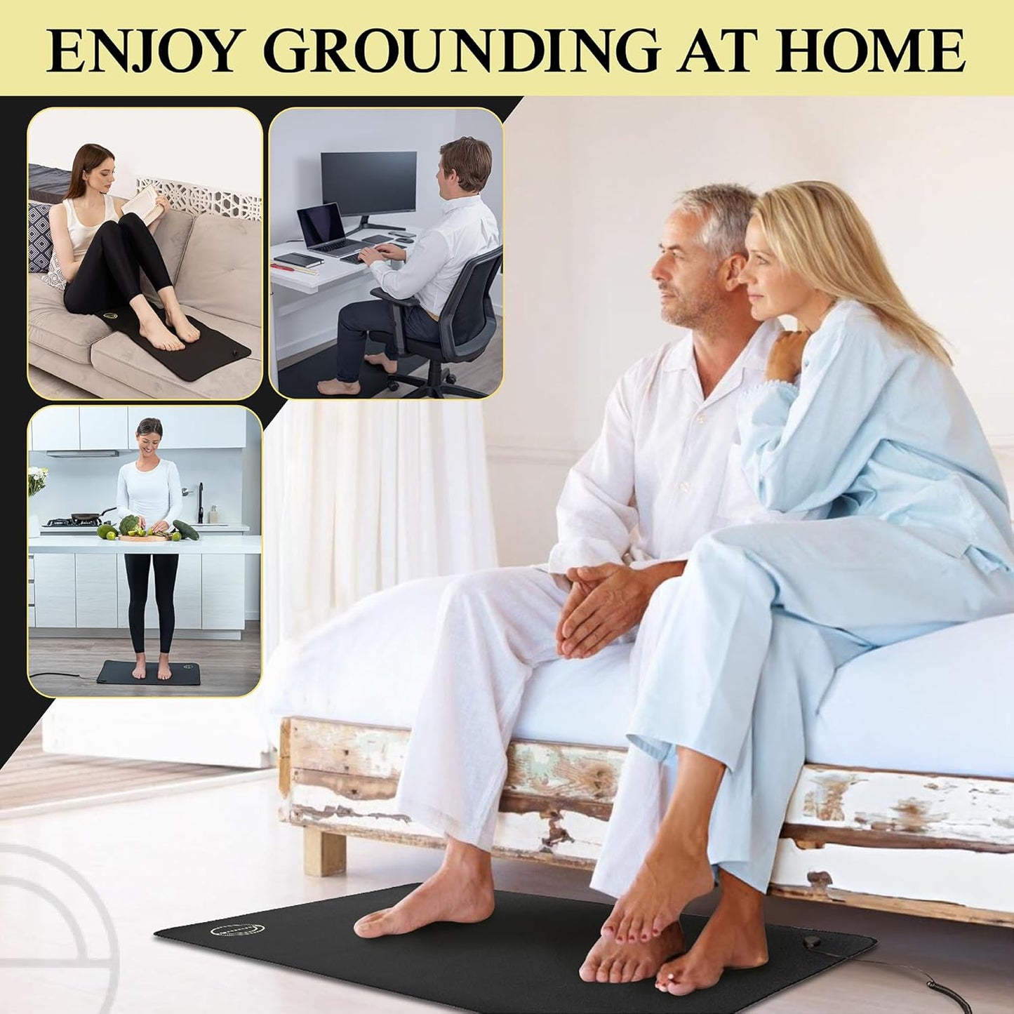 Grounding Mat for Feet (13X29In) – Earth Connected Wellness for Pain Relief, Muscle Tension & Relaxation – Travel Size Grounding Pad with Outlet Tester by