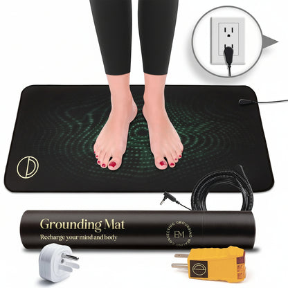 Grounding Mat for Feet (13X29In) – Earth Connected Wellness for Pain Relief, Muscle Tension & Relaxation – Travel Size Grounding Pad with Outlet Tester by