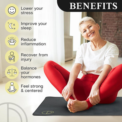 Grounding Mat for Feet (13X29In) – Earth Connected Wellness for Pain Relief, Muscle Tension & Relaxation – Travel Size Grounding Pad with Outlet Tester by