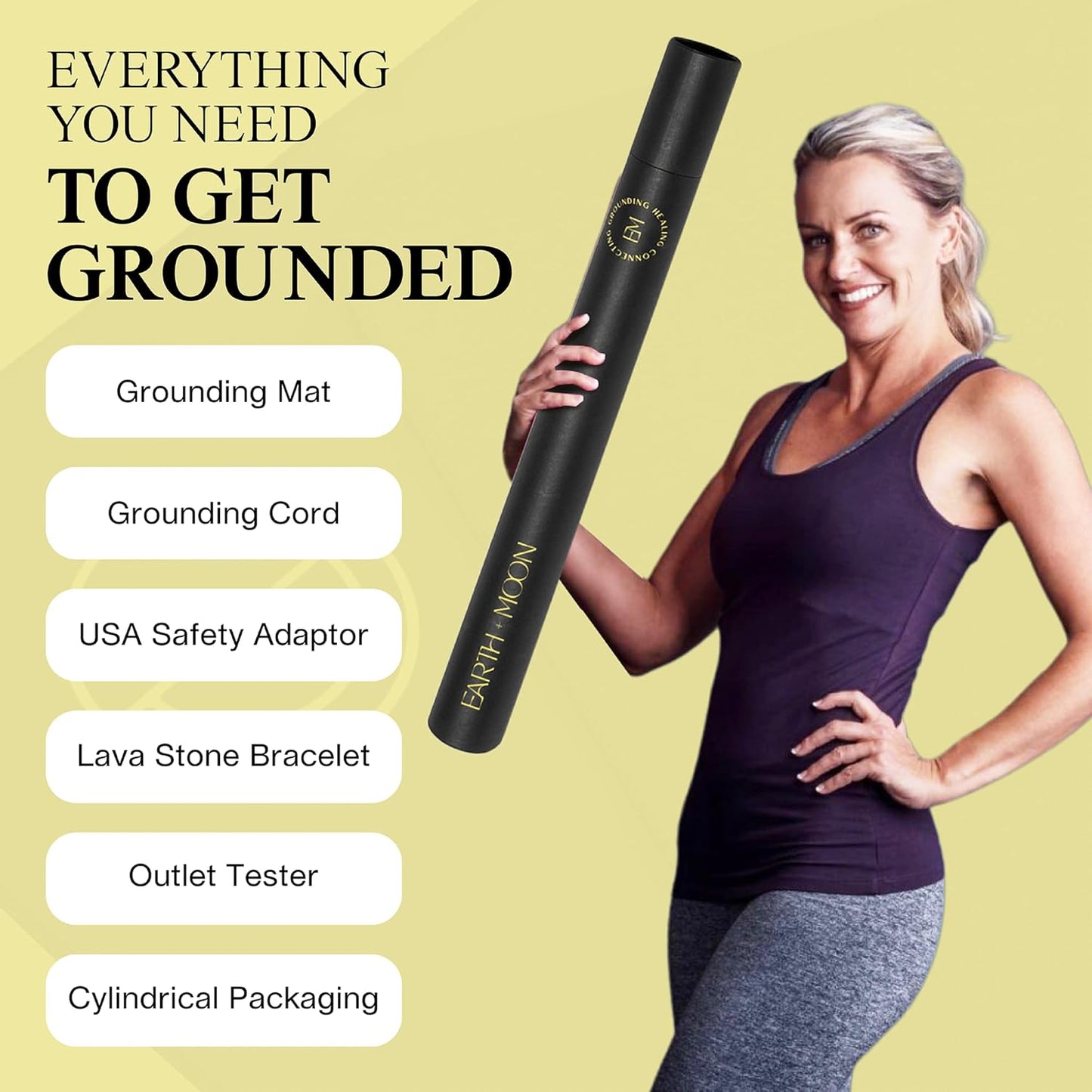 Grounding Mat for Feet (13X29In) – Earth Connected Wellness for Pain Relief, Muscle Tension & Relaxation – Travel Size Grounding Pad with Outlet Tester by